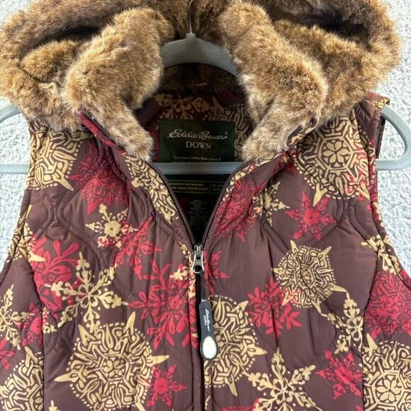 Eddie Bauer Puffer Vest Womens Large Cabin Gorpcore Goose Down Removable Hood - Picture 1 of 12